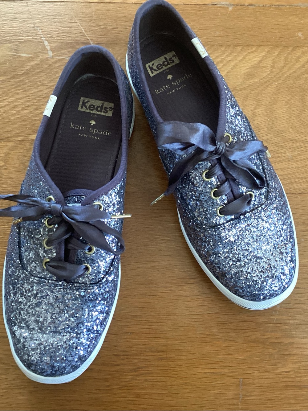 Keds by Kate Spade Navy Glitter Ribbon Lace Sneakers